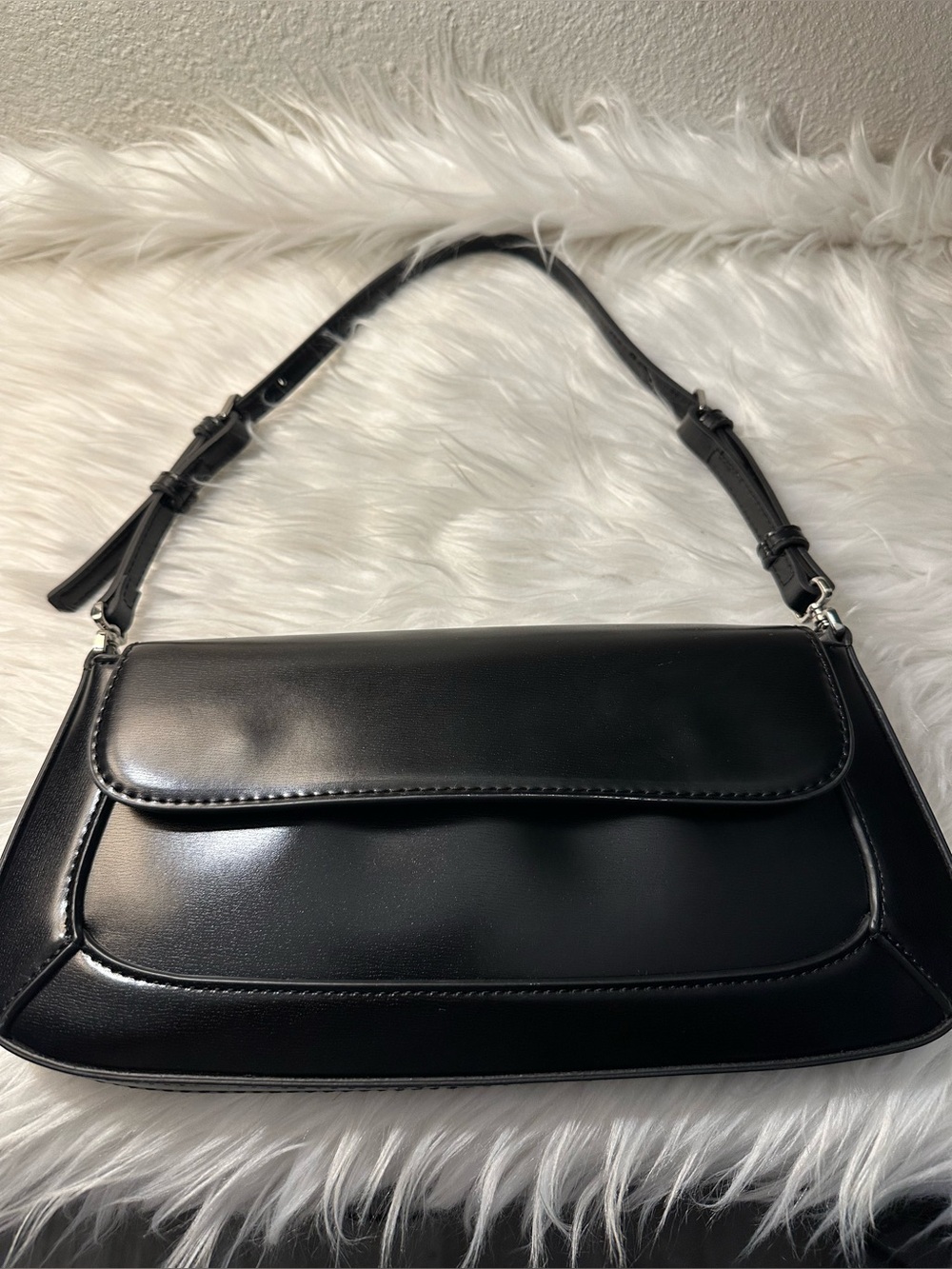 Mango Black Shoulder Bag with Envelope Flap